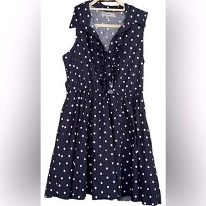 BAILEY BLUE Navy Blue/White Polka Dot Sleeveless Dress w/Full skirt, Sz XL, GUC.
